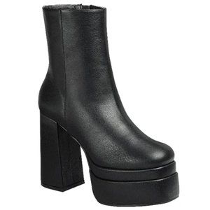 New Black Double Platform Chunky Heel Ankle Boots Booties